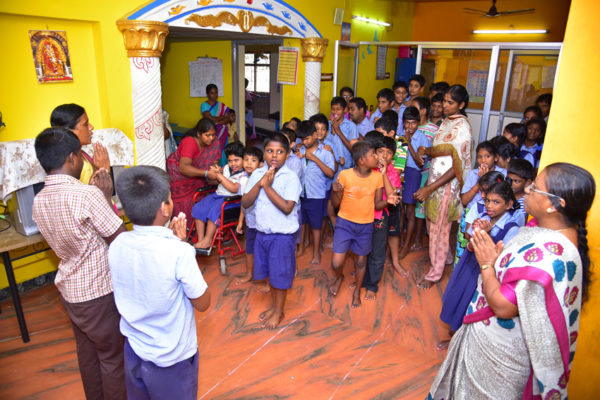 Children at Hope Special School during morning assembly